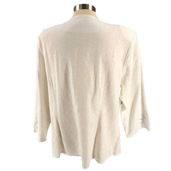 EY Boutique Womens Cardigan 2X XX Ivory Tunic Open Shoulder Pads Linen Long Slv - Picture 8 of 12